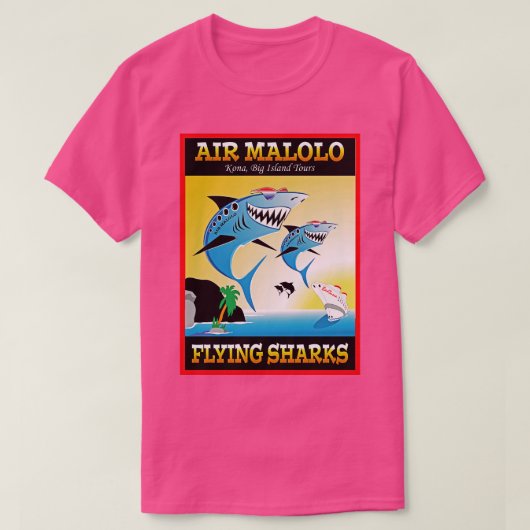 Air Malolo Vliegende Haaien Grote Eiland Tours T-shirt (Design voorkant)