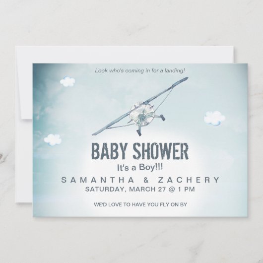 ** Air Plane Sky Clouds Baby Boy Shower Kaart (Voorkant)