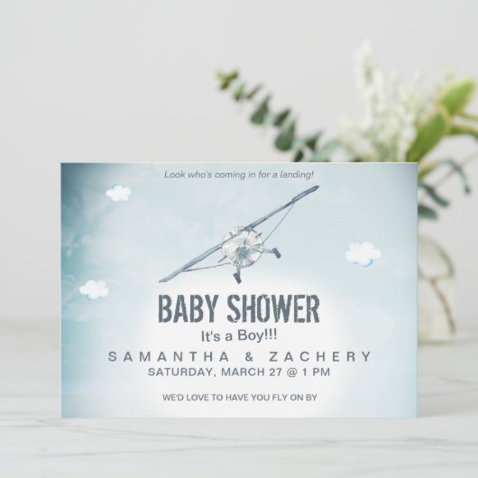 ** Air Plane Sky Clouds Baby Boy Shower Kaart (Staand voorkant)