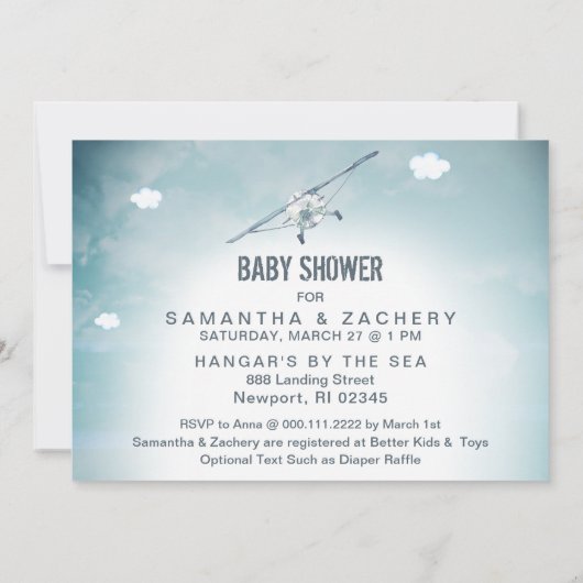 ** Air Plane Sky Clouds Baby Boy Shower Kaart (Achterkant)