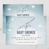 ** Air Plane Sky Clouds Baby Boy Shower Kaart (Voorkant / Achterkant)