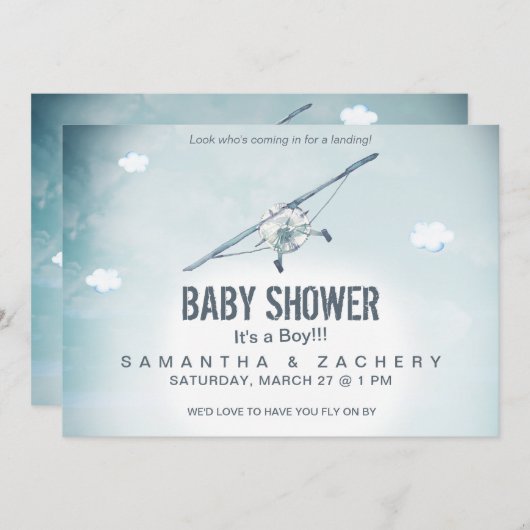 ** Air Plane Sky Clouds Baby Boy Shower Kaart (Voorkant / Achterkant)