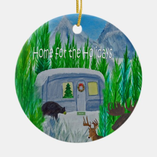 Air stream sneeuwgebonden retro camper ornament (Voorkant)