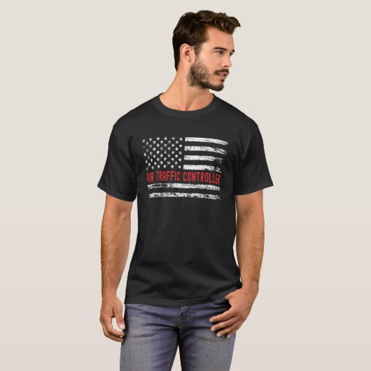 Air Traffic Controller USA Flag Profession Retro J T-shirt (Voorkant volledig)