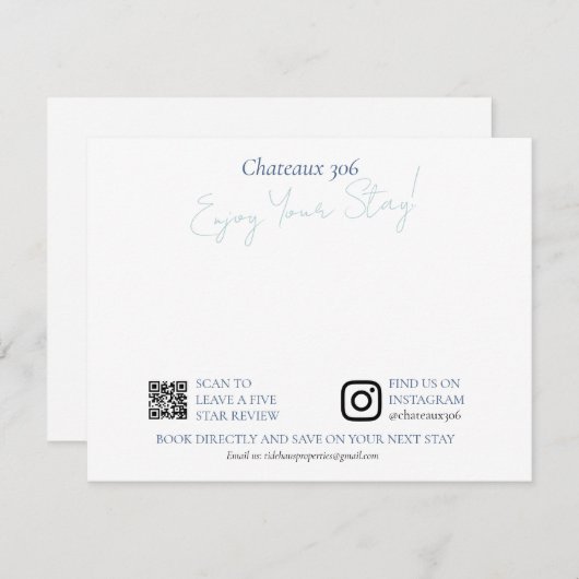 Airbnb and Rental Property Custom Welcome Note Notitiekaartje (Voorkant / Achterkant)