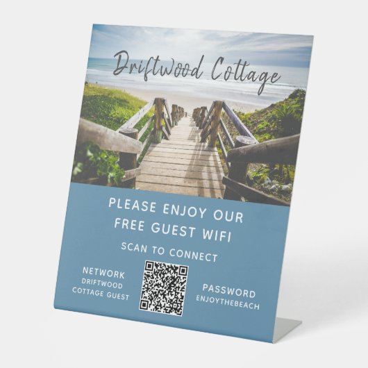 Airbnb Beach House Photo Wifi Password QR Code Reclamebord Met Voetstuk (Voorkant)
