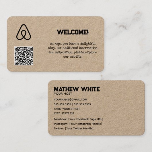 Airbnb Custom QR Visitekaartje (Voorkant / Achterkant)