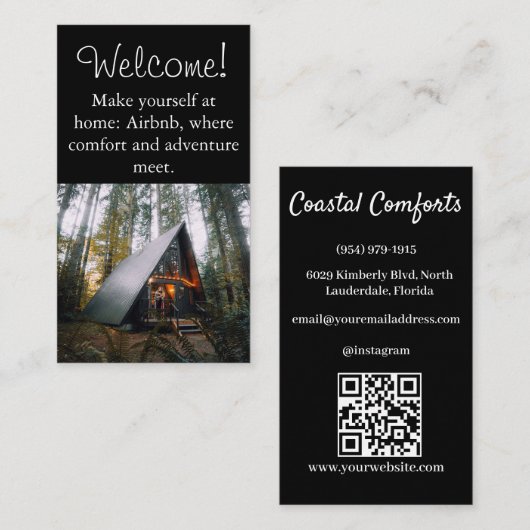 Airbnb Huis verhuur afbeelding QR code Modern Zwar Visitekaartje (Voorkant / Achterkant)