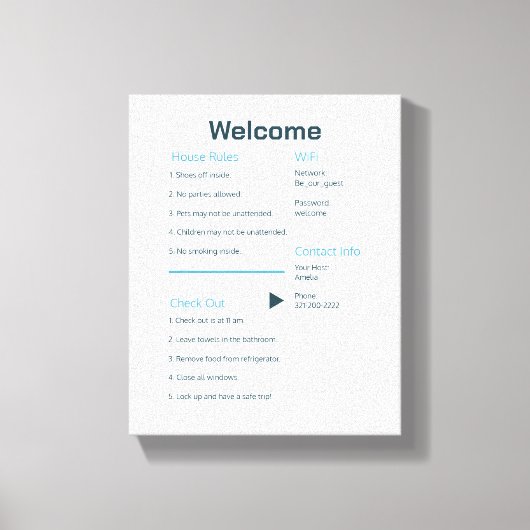 Airbnb Vrbo Welcome Sign Sjabloon Rental Guide Canvas Afdruk (Voorkant)