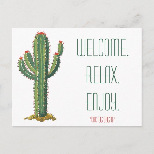Airbnb Welcome Basket Card Personalized Cactus Uitnodiging Briefkaart (Voorkant)
