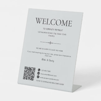 Airbnb Welkom Huur QR Code Lichtgrijs Reclamebord Met Voetstuk