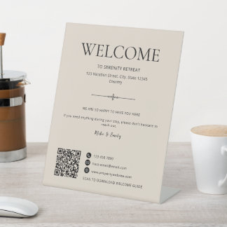 Airbnb Welkom Huurhuis QR-code Beige Reclamebord Met Voetstuk