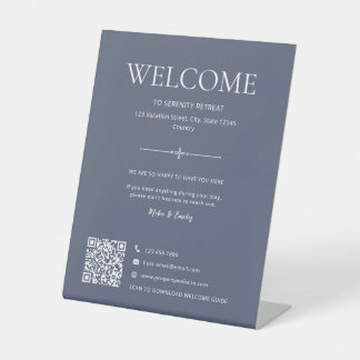 Airbnb Welkom Huurhuis QR Code Blauw Reclamebord Met Voetstuk