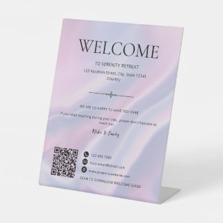 Airbnb Welkom Huurhuis QR Code Roze Reclamebord Met Voetstuk