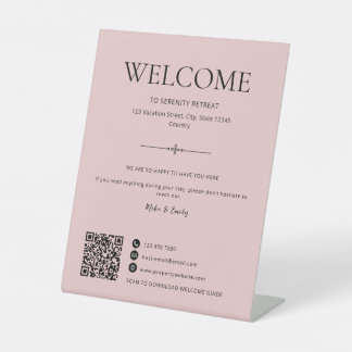 Airbnb Welkom Huurhuis QR Code Roze Reclamebord Met Voetstuk