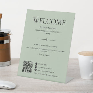 Airbnb Welkom Huurhuis QR Code Sage Reclamebord Met Voetstuk