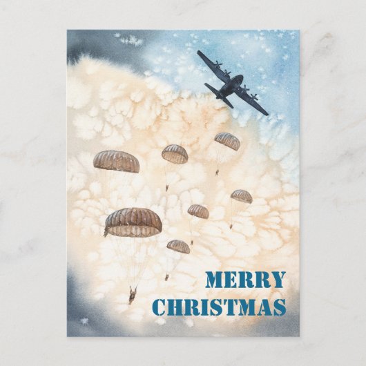 Airborne Paratroopers Jump Kerstfeestdag Briefkaart (Voorkant)