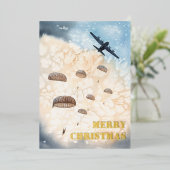 Airborne Paratroopers springen met kerst Folie Feestdagenkaart (Staand Voorkant)