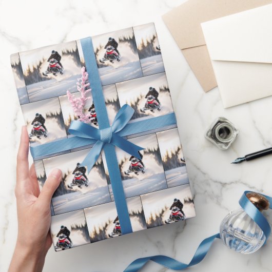 Airborne sneeuwscooter in sneeuwwolk cadeaupapier (Geschenken)