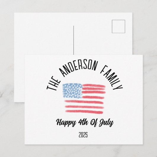 Airbrush Amerikaanse Vlag Gepersonaliseerde Famili Feestdagenkaart (Voorkant / Achterkant)