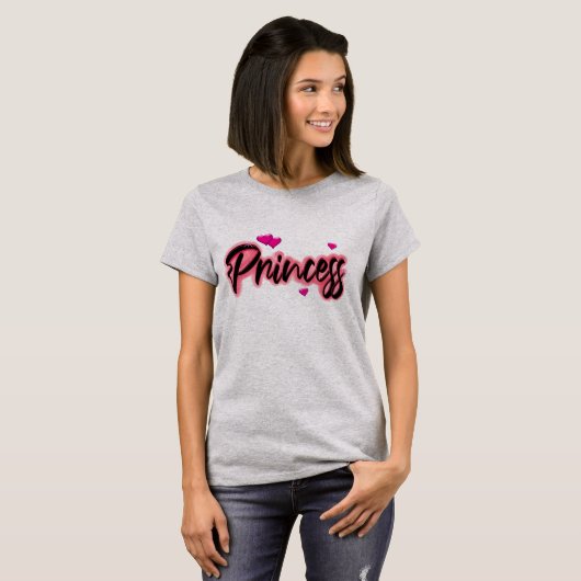 Airbrush Styled Roze En Zwart Prinses T-shirt (Voorkant volledig)