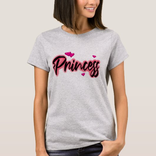 Airbrush Styled Roze En Zwart Prinses T-shirt (Voorkant)