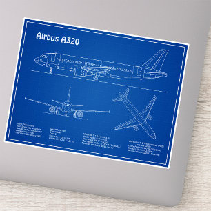 Airbus A320 - Tekening vliegtuig blauwdruk Plannen Sticker