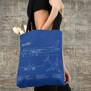 Airbus A320 - Tekening vliegtuig blauwdruk Plannen Tote Bag