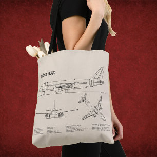 Airbus A320 - Tekening vliegtuig blauwdruk Plannen Tote Bag