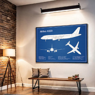 Airbus A320 - Tekening vliegtuig blueprint ontwerp Poster
