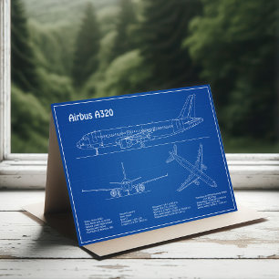 Airbus A320 - Tekening vliegtuig blueprint plannen Bedankkaart
