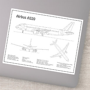 Airbus A320 - Tekening vliegtuig blueprint Platteg Sticker