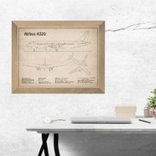 Airbus A320 - Tekening vliegtuigblauwdruk Plannen  Foto Afdruk