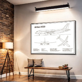 Airbus A320 - Tekening vliegtuigblauwdruk Plannen  Poster
