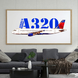 Airbus a320 vliegtuig aquarel tekening foto afdruk