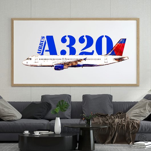 Airbus a320 Vliegtuig Waterverf tekening Foto Afdruk