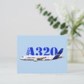 Airbus A320 Vliegtuig Waterverf tekening Profiel Briefkaart (Staand voorkant)