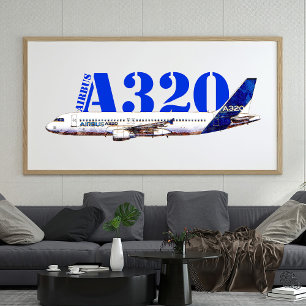 Airbus A320 Vliegtuig Waterverf tekening Profiel Foto Afdruk