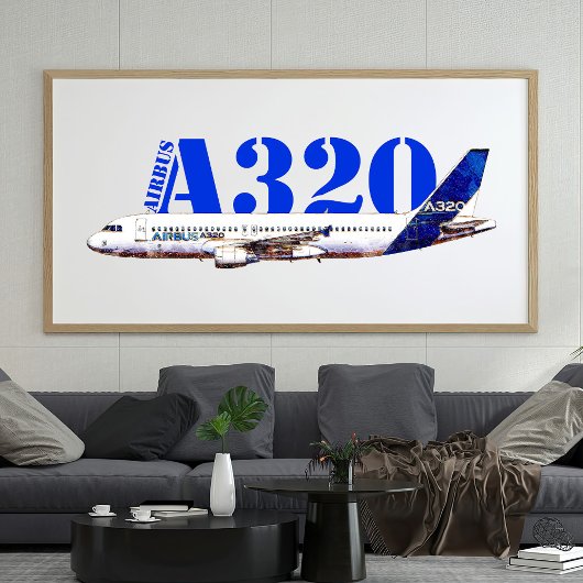 Airbus A320 Vliegtuig Waterverf tekening Profiel Foto Afdruk