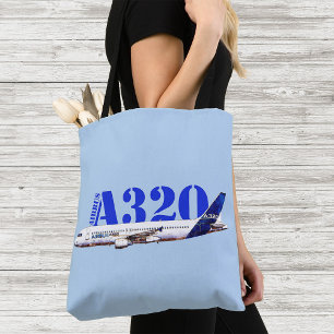 Airbus A320 Vliegtuig Waterverf tekening Profiel Tote Bag