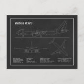 Airbus A320 - Vliegtuigblauwdruk Tekenplannen PD Briefkaart (Voorkant)