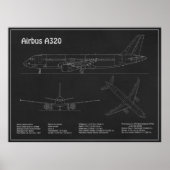 Airbus A320 - Vliegtuigblauwdruk Tekenplannen PD Poster (Voorkant)