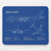 Airbus A320 - Vliegtuigblauwdruk-tekentafels AD Muismat (Voorkant)