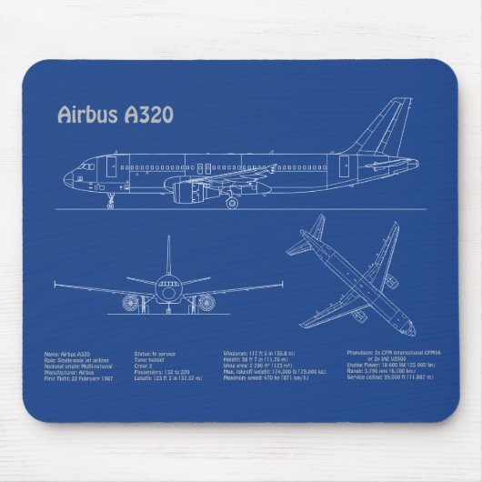 Airbus A320 - Vliegtuigblauwdruk-tekentafels AD Muismat (Voorkant)