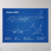 Airbus A320 - Vliegtuigblauwdruk-tekentafels AD Poster (Voorkant)