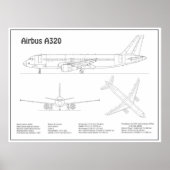 Airbus A320 - Vliegtuigblauwdruk-tekentafels BD Poster (Voorkant)