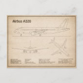 Airbus A320 - Vliegtuigblauwdruk-tekentafels SD Briefkaart (Voorkant)