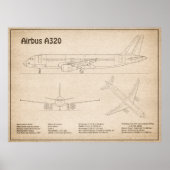 Airbus A320 - Vliegtuigblauwdruk-tekentafels SD Poster (Voorkant)