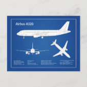 Airbus A320 - Vliegtuigblauwdruktekeningen ABD Briefkaart (Voorkant)