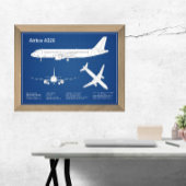 Airbus A320 - Vliegtuigblauwdruktekeningen ABD Foto Afdruk